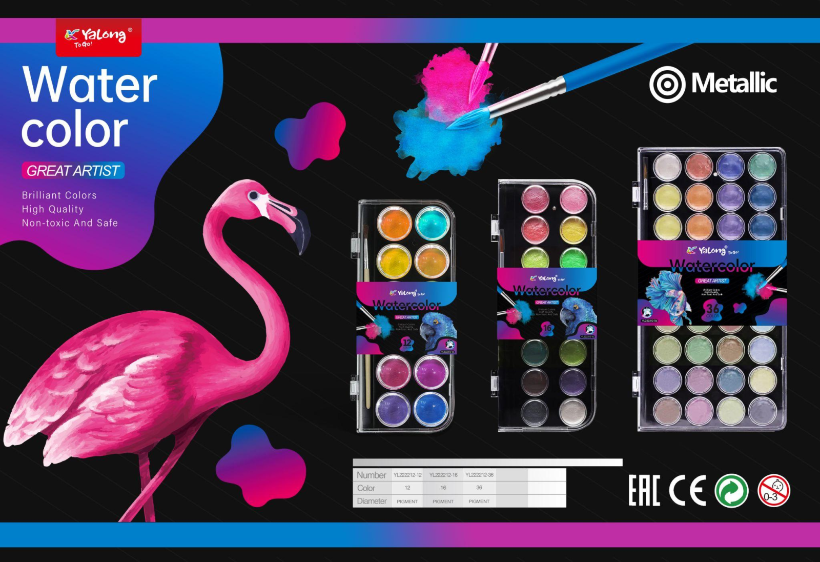 Gouache GREAT ARTIST Metallic 36